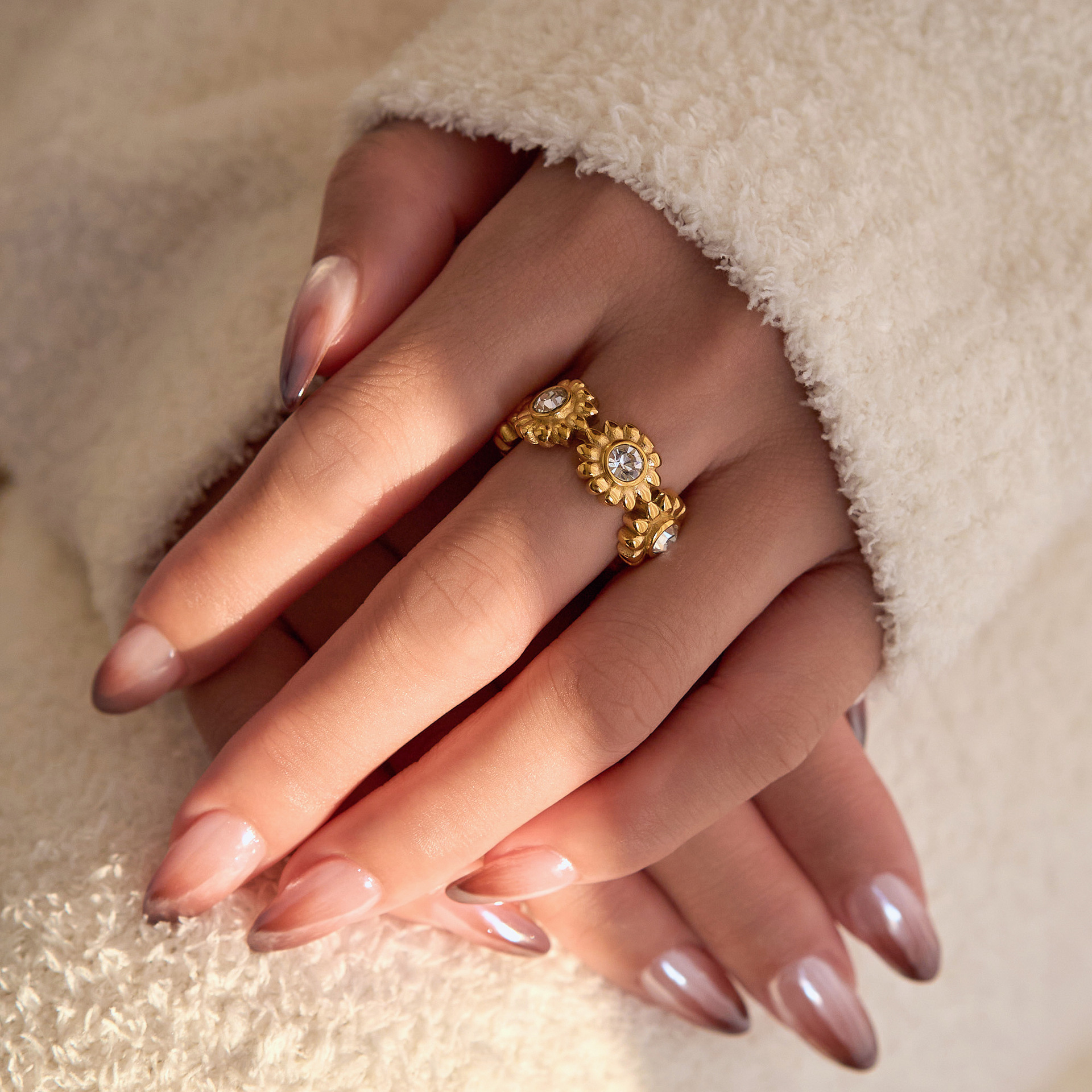 18K Real Gold Plated Sweet  Flower Ring