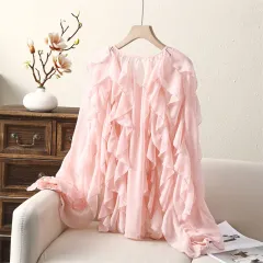European And American Style Fashion Simple Laminated Decoration Shirt - Pink - View 1