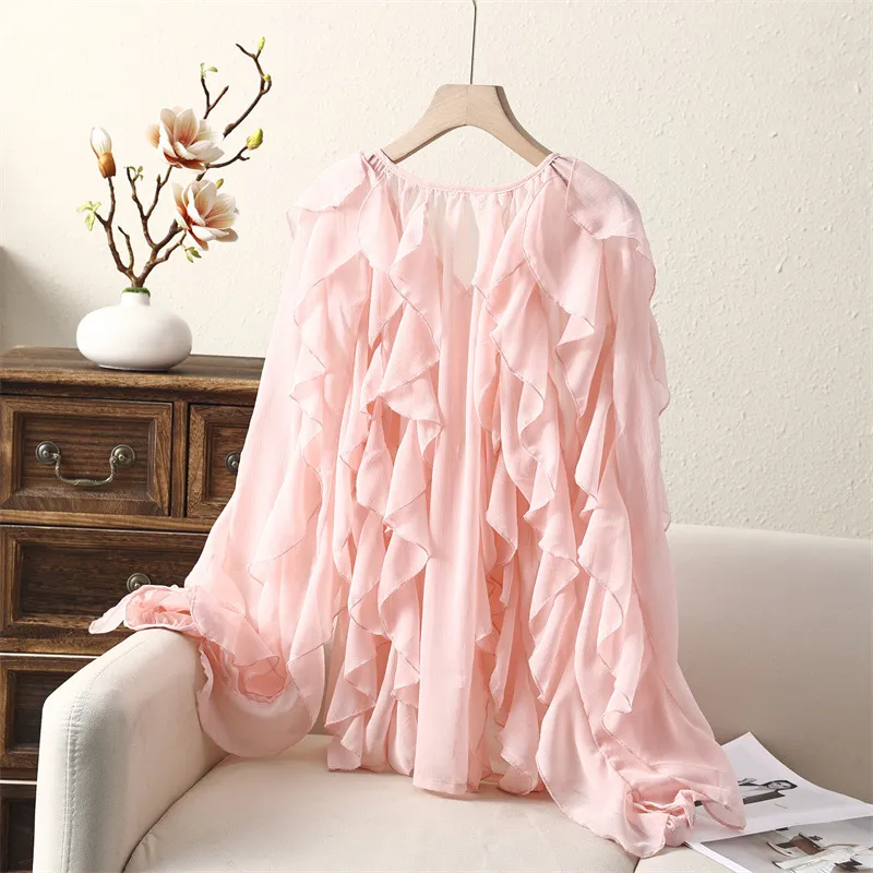 European And American Style Fashion Simple Laminated Decoration Shirt - Pink
