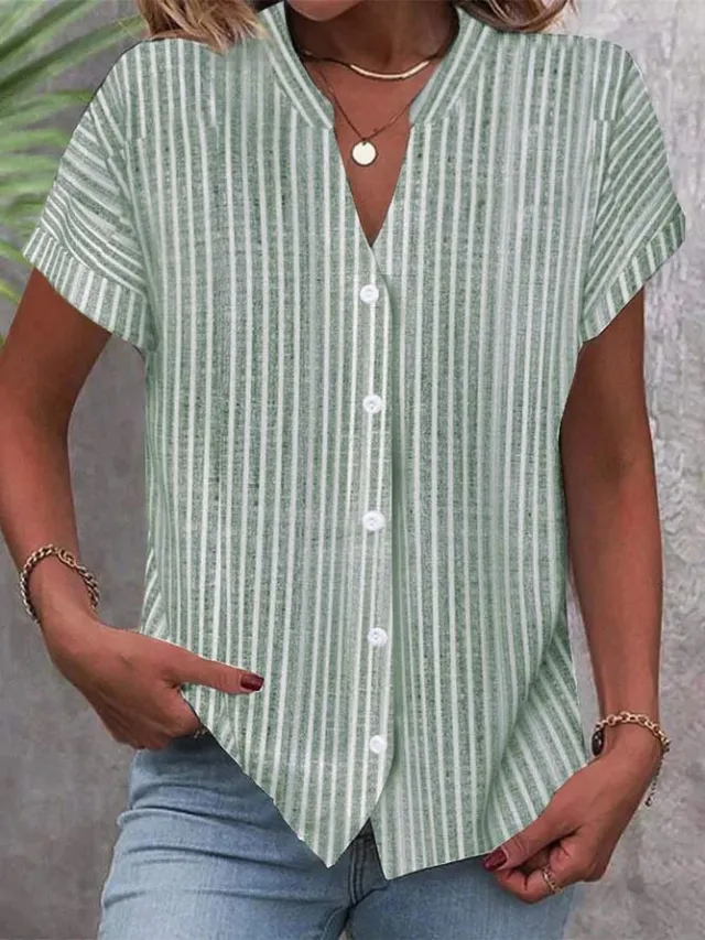 European And American New Short sleeved Shirt Navy Style Striped Casual T shirt Green - Shop at LoveMi