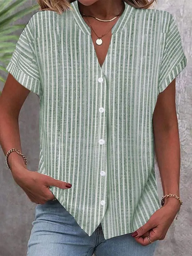 European And American New Short-sleeved Shirt Navy Style Striped Casual T-shirt - Green