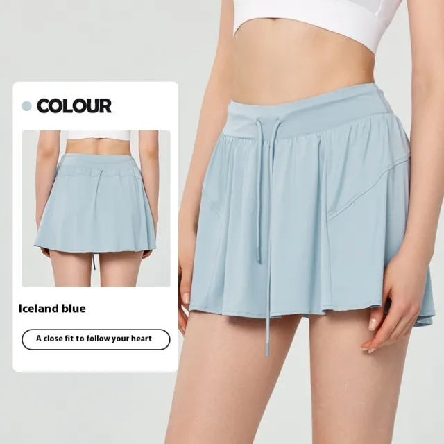 Ice sensitive UV Protection Yoga Skirts Fake Two piece Anti exposure Sports All match Dark Blue - Shop at LoveMi