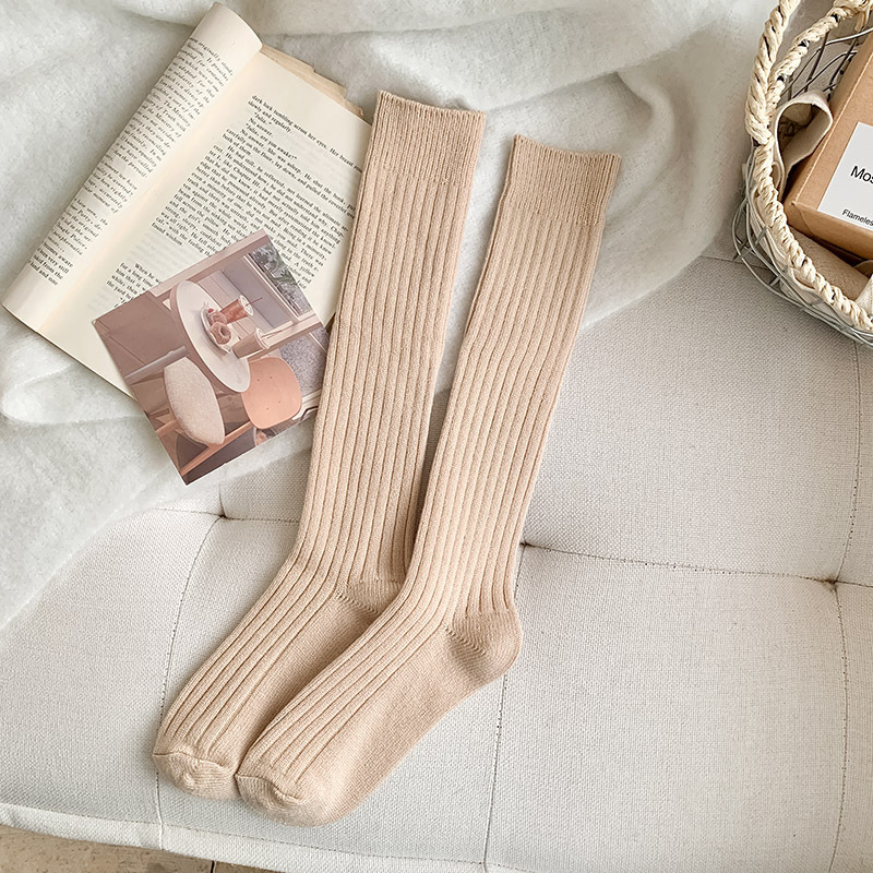 Solid-color Vertical-striped JK-style Long Socks