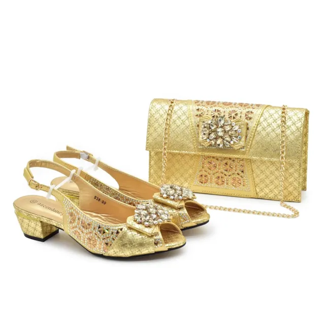 Bag Matching Hotfix Rhinestone Accessories Flower Button High Heel Sandals Fashion Gold - Shop at LoveMi