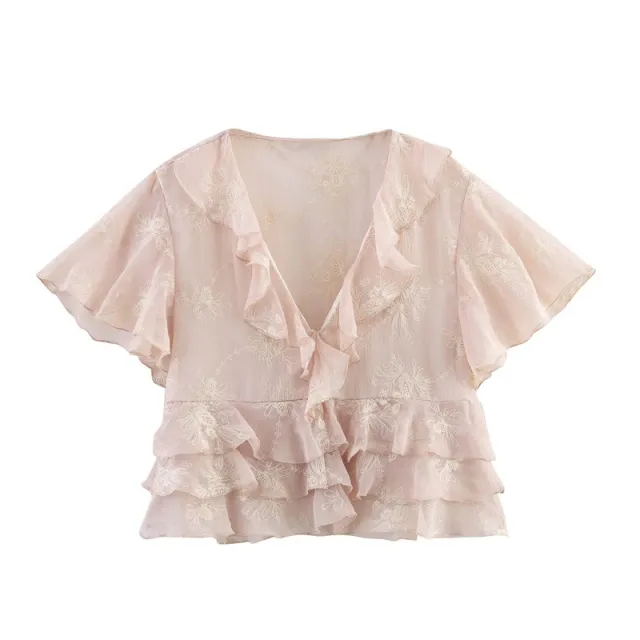 European And American Style Laminated Decoration Embroidered Top - Shop at LoveMi