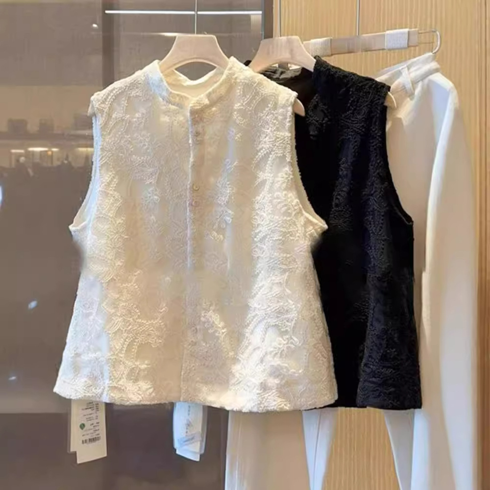 Womens Solid-Color Retro Loose-Fit New Chinese-Style Waistcoat Vests