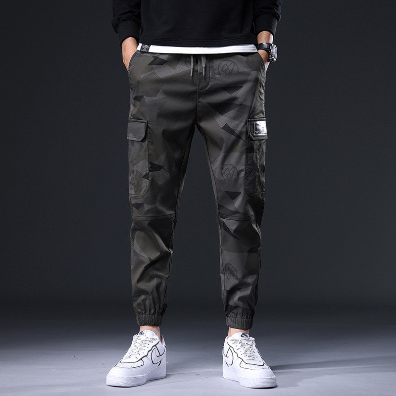 Elastic Waist Camouflage Multi-bag Casual Pants Men's Japanese Fashion Brand Loose Tappered Cropped Pants Outdoor Harem Overalls