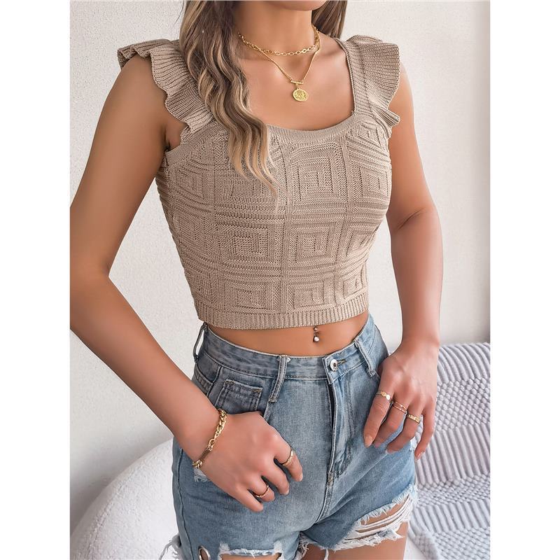 Sleeveless Knitted Crop Top With A Midriff-baring Design