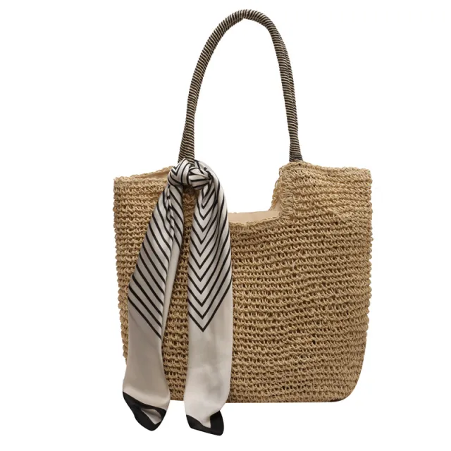 Casual Woven Bag Women's New Large Capacity One shoulder Portable Cream - Shop at LoveMi