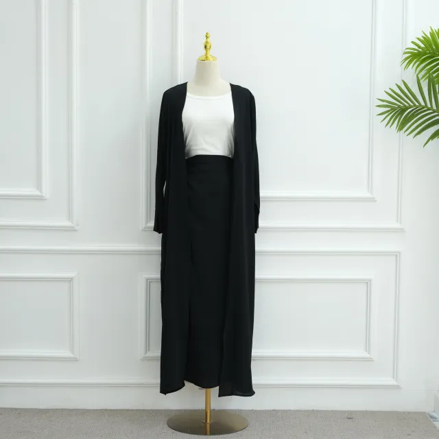 Fashion Solid Color Cardigan And Skirt Two piece Set Black - Shop at LoveMi