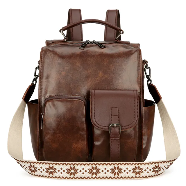 Preppy Style Casual Backpack Large Capacity Retro Schoolbag Brown - Shop at LoveMi