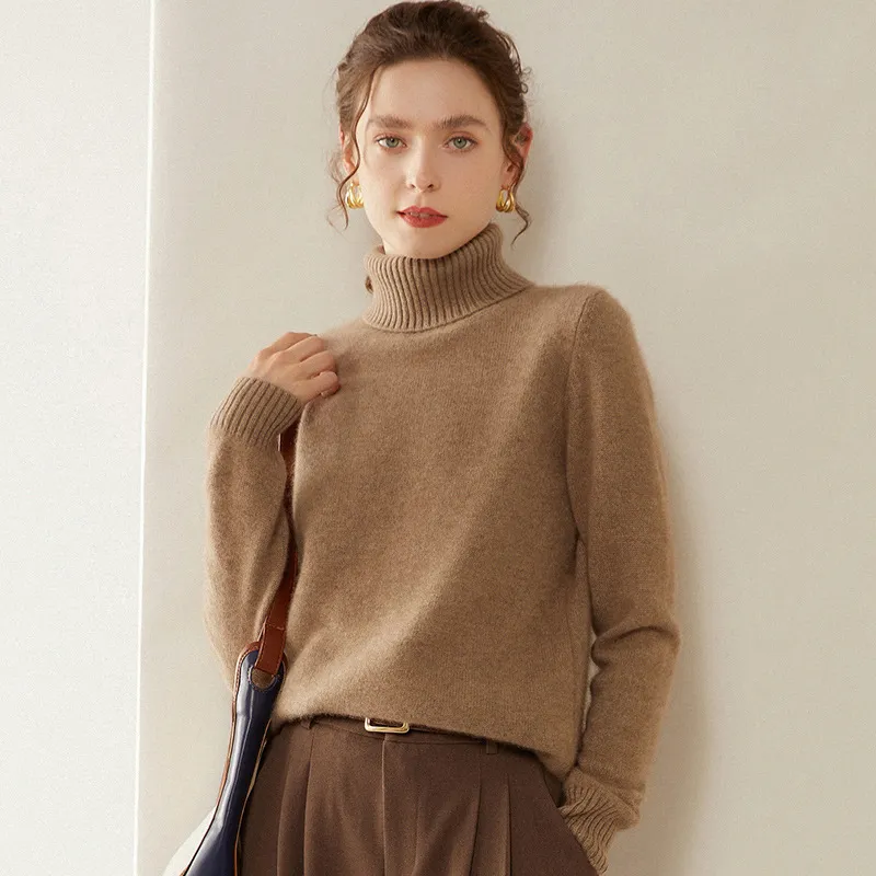 Women's Thickened Fall And Winter Inner Wear Turtleneck Cashmere Sweater - Purple Cashmere