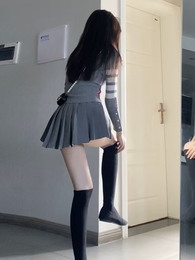 Pleated Skirt Women's Half-length A- Line High Waist