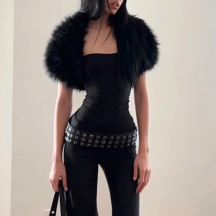Women's Faux Fur Ultra-short Cape Shawl Jacket