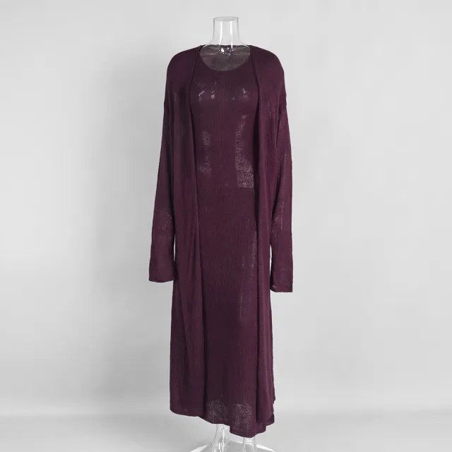 Cardigan Knitted Cardigan Sleeveless Dress Two piece Set Purple - Shop at LoveMi