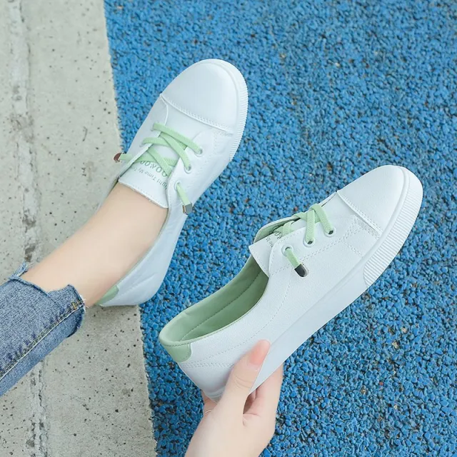 Fashion White Shoes Women's Casual Low cut Flat Shoes Green - Shop at LoveMi