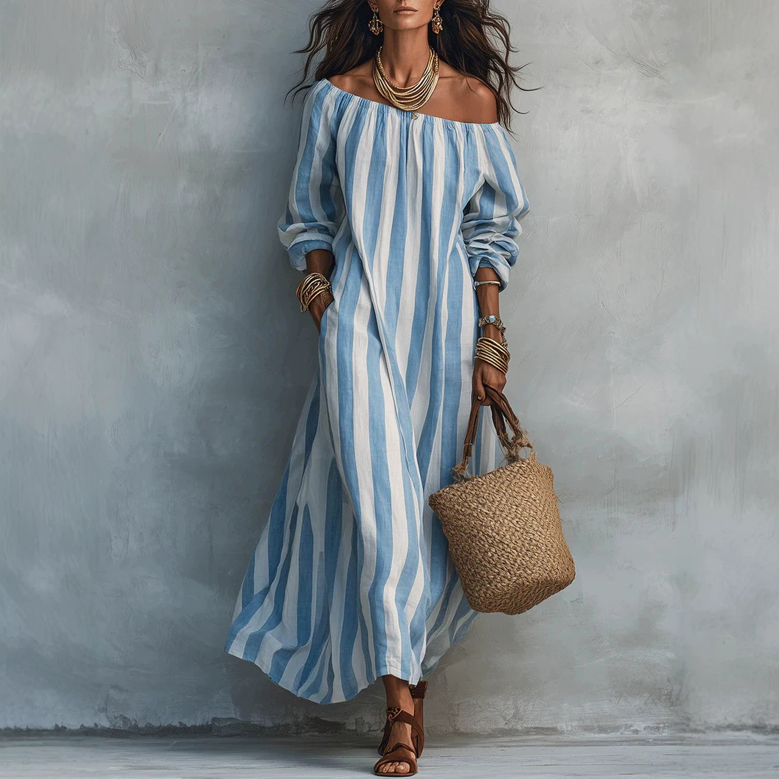 Striped Off Shoulder Vacation Dress