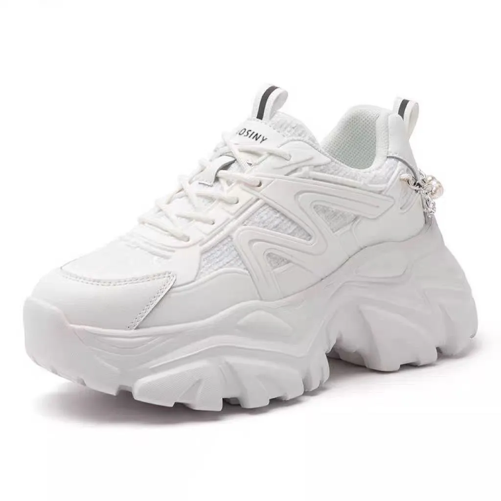 Ultra-thin Elevator Shoes Resin Sole Sneaker - White