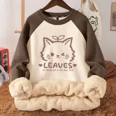 Women's Autumn And Winter Fleece-lined Thickened Hooded Berber Fleece Coat Contrast Colour Raglan - Cute Cat - View 1