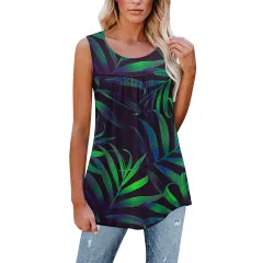 Flower Print Sleeveless Pleated Casual Loose Vest T-shirt Women's Clothing - Pattern 7 - View 1