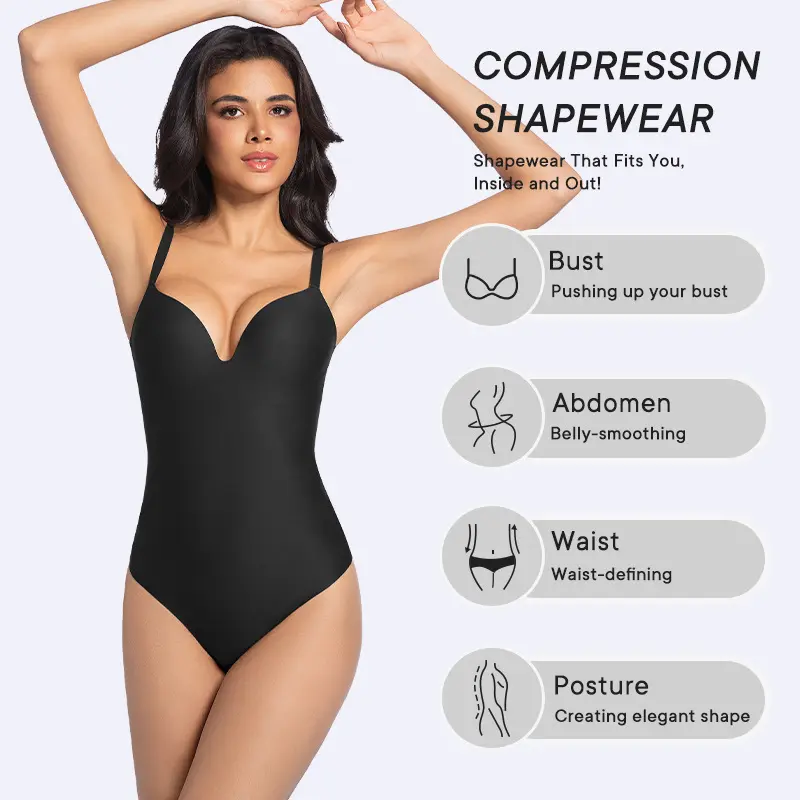 Full-body Compression Shapewear With A Deep V-neck
