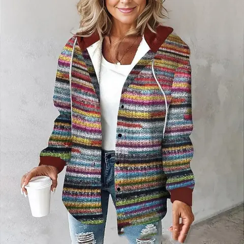 Women's Large Checks Style Woolen Jacket Plaid