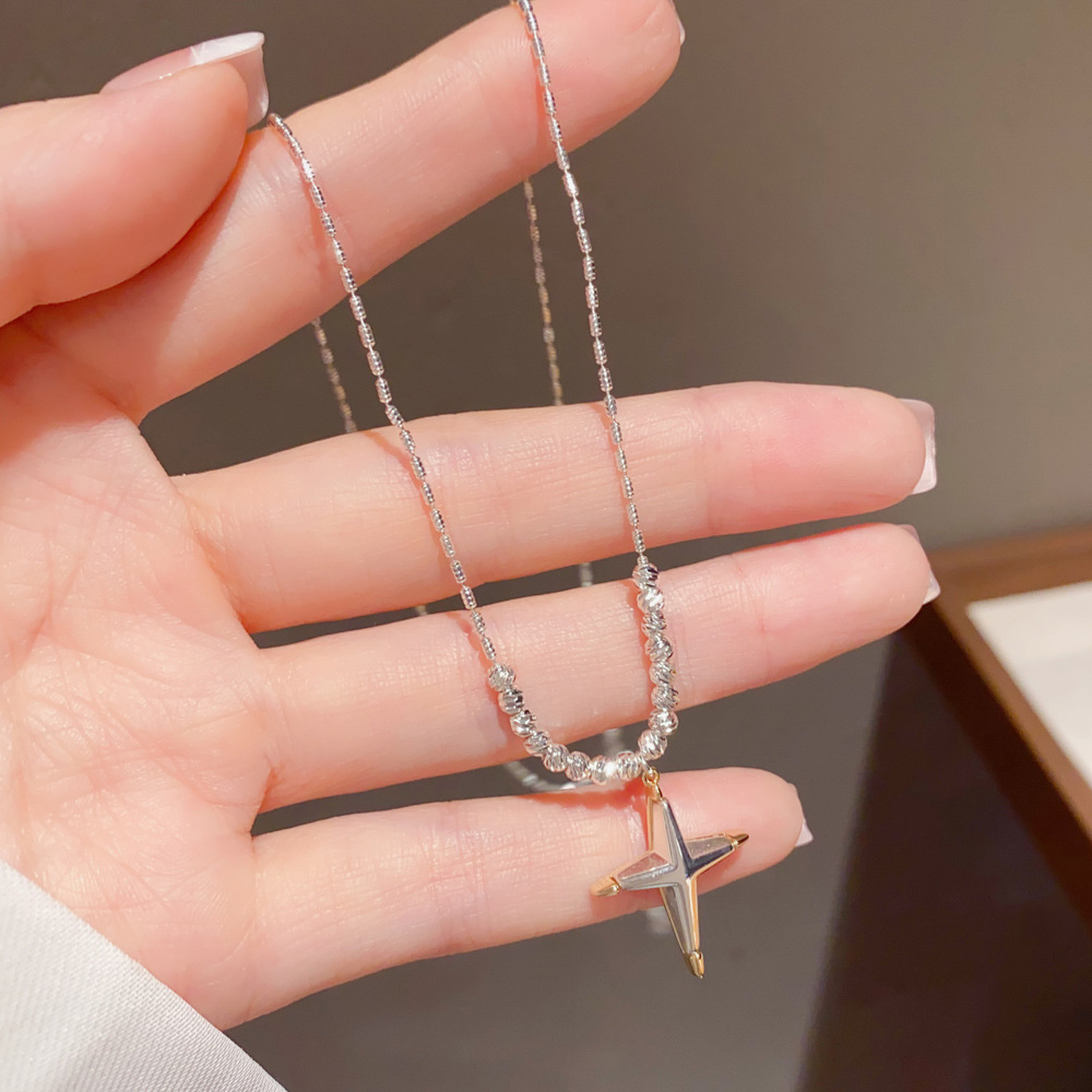 Metal Contrast-color Cross Pendant Necklace