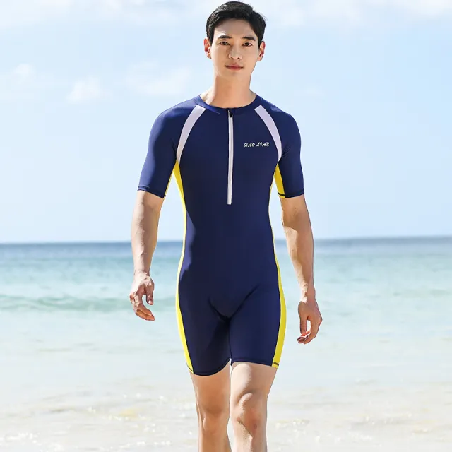 One piece Swimsuit Short sleeved Sunscreen Student Professional Training 9589 Men'S Navy Blue - Shop at LoveMi
