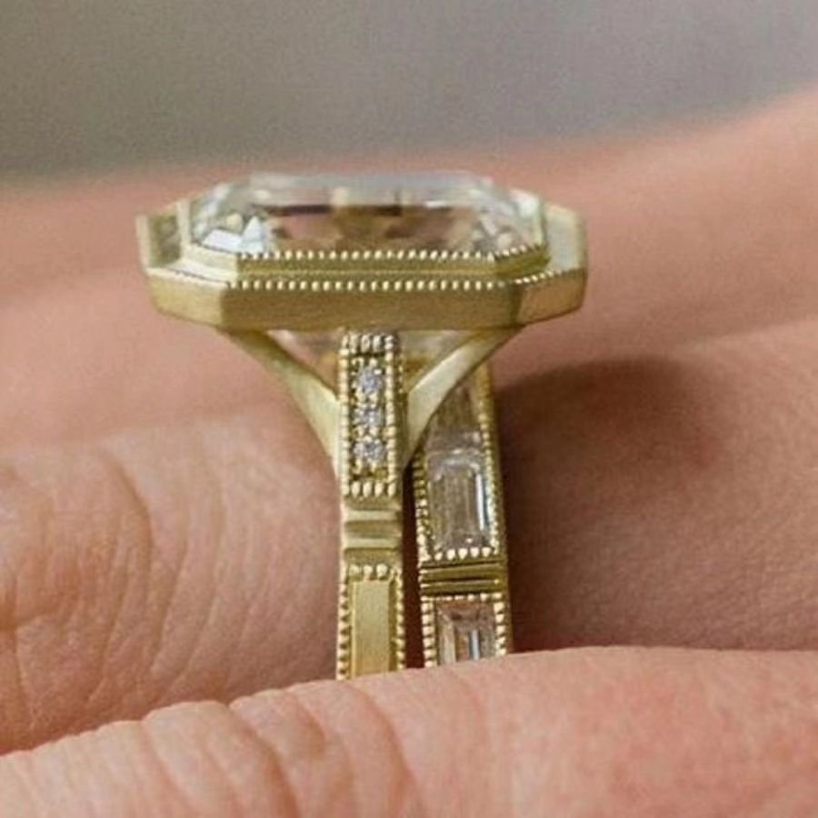 Golden Zircon Ring Set For Fashionable Women In Europe And The US