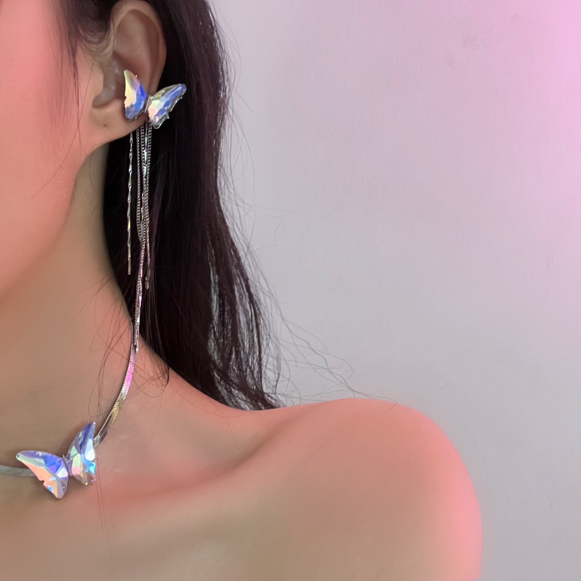 Streamer Butterfly Long Fringe Exaggerated Goddess Temperament Earrings Necklace