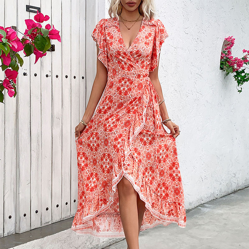 Seaside Holiday V-neck Stomach Blanket Floral Dress