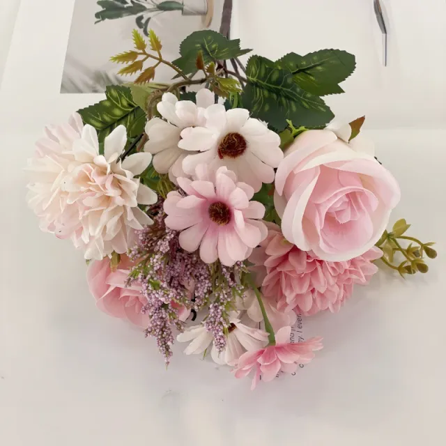 Autumn Hydrangea Bridal Bouquet Rose Dried Flower Silk Flower Pink - Shop at LoveMi