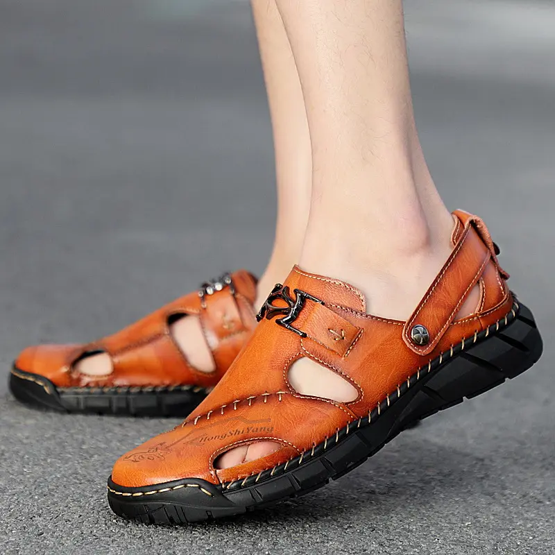 Genuine Leather Youth Casual Sandals Mens Trendy