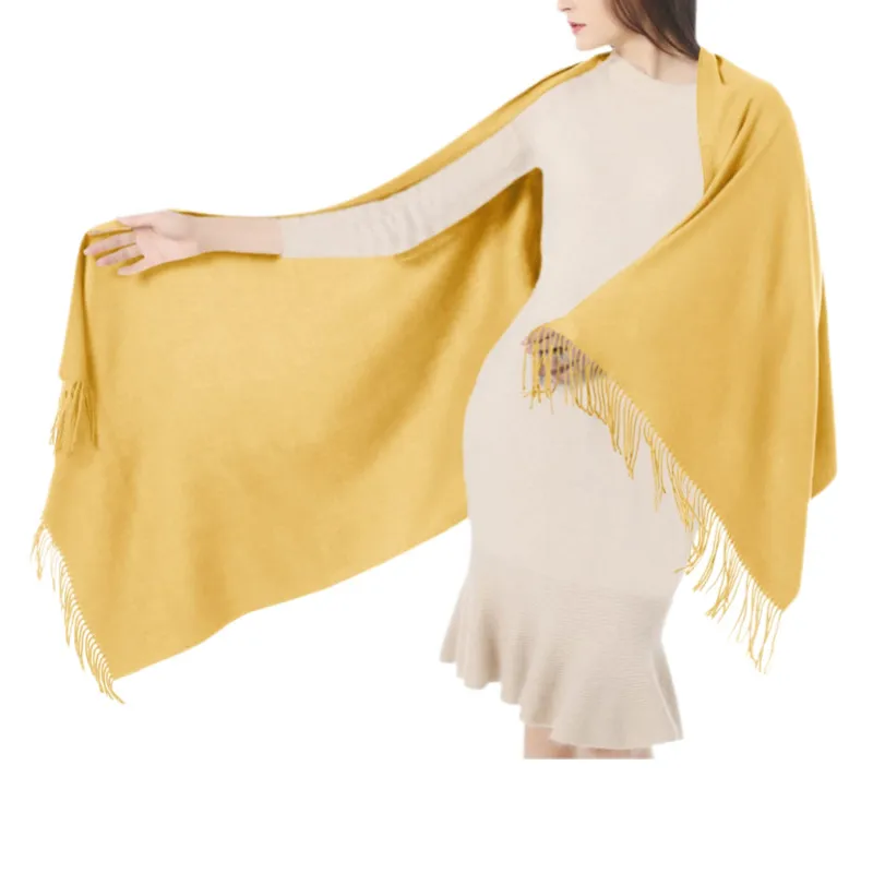 Women's Cashmere Shawl Solid Color Scarf - Bright Yellow