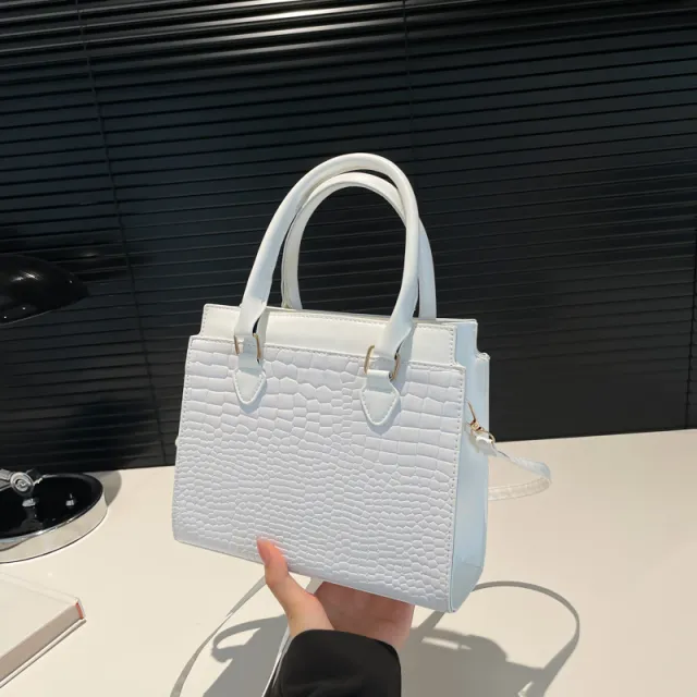 Large capacity Textured Commuter Tote Pattern Shoulder Messenger Bag White - Shop at LoveMi