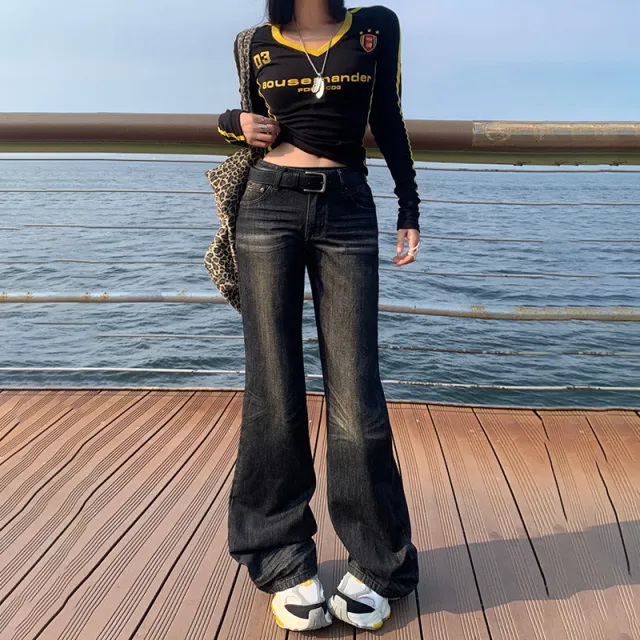 Women's Low Waist Skinny Jeans New Straight Loose Wide Leg Lengthened L - Shop at LoveMi