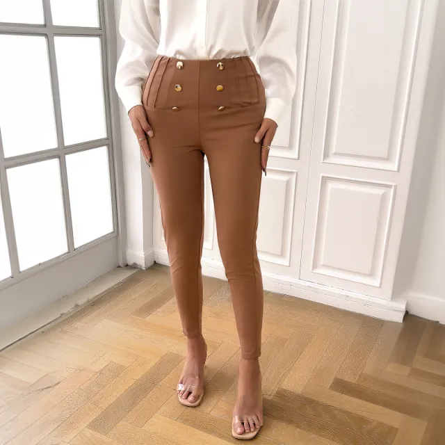 Women's Fashion Temperament Commute Solid Color Slim Trousers Khaki - Shop at LoveMi