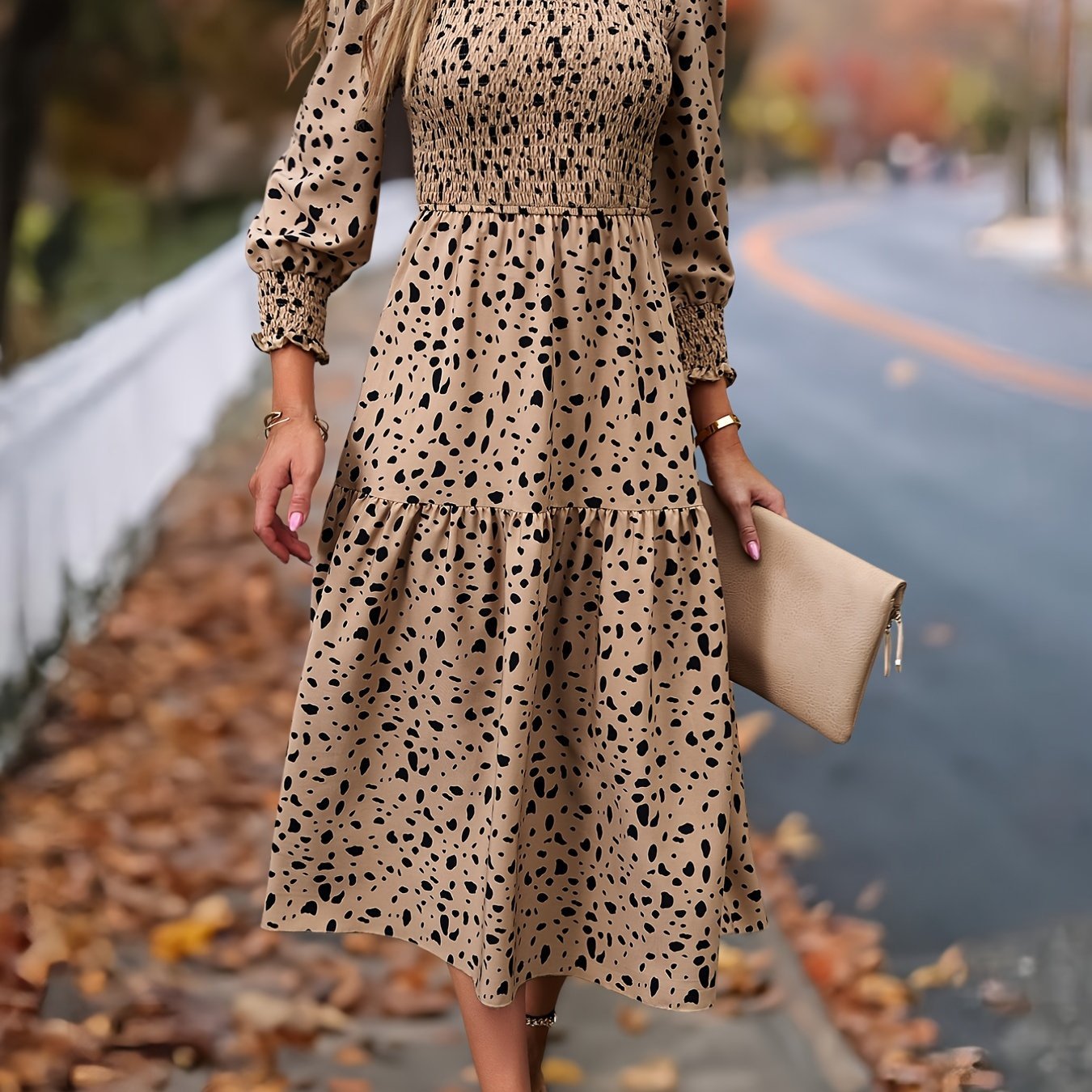 Women's Clothing Leopard Print Long Sleeve Dress