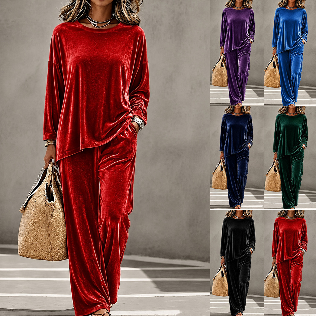Fashionable Casual Velvet Multi-color Womens Set