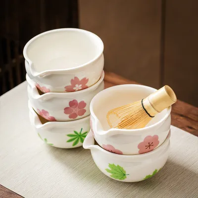 Flower Pattern Creative Ceramic Matcha Bowl Suit
