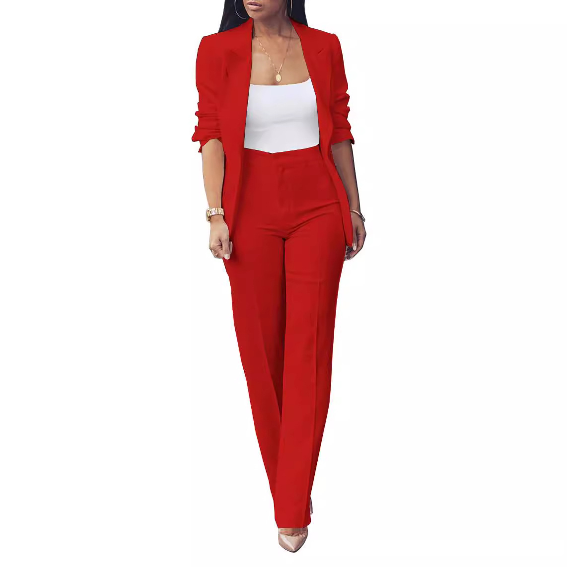 Pure Long Sleeveless Simple Draping Wide Leg Casual Suit
