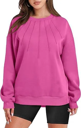 Loose fitting Casual Round neck Pleated Fashion Women's Sweater Rose - Shop at LoveMi
