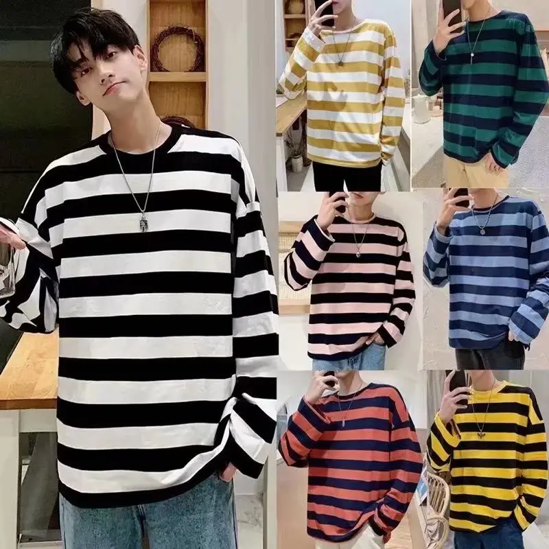 Autumn Striped T-shirt Loose Bottoming Round Neck Casual