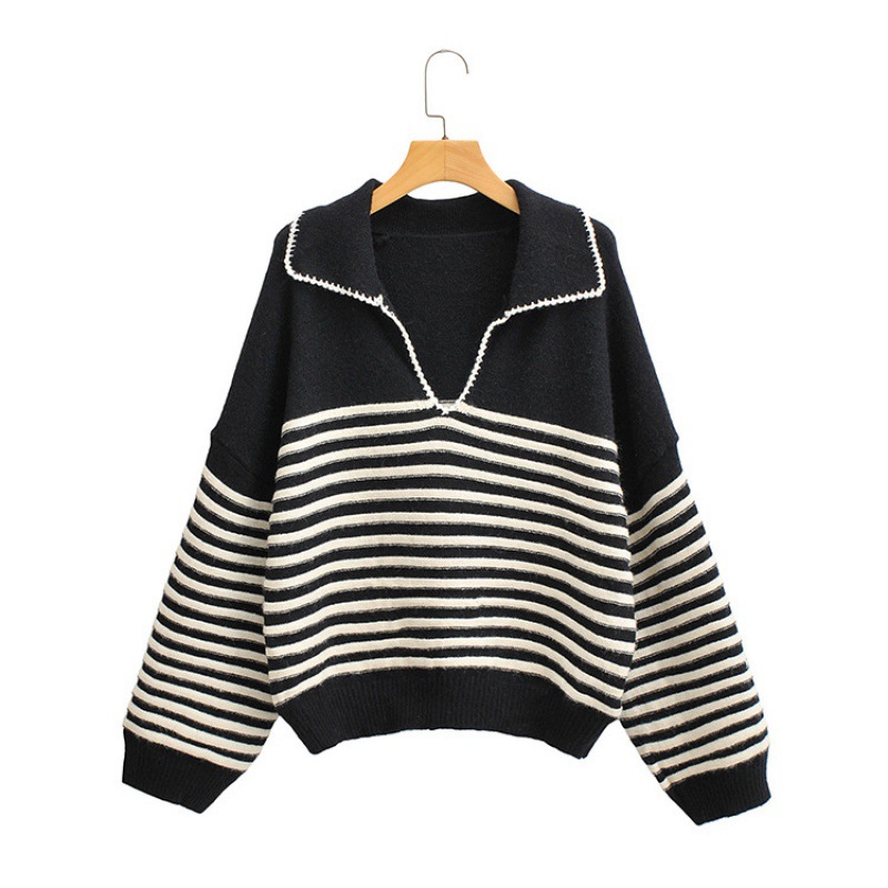 Women's V-neck Striped Knitted Sweater