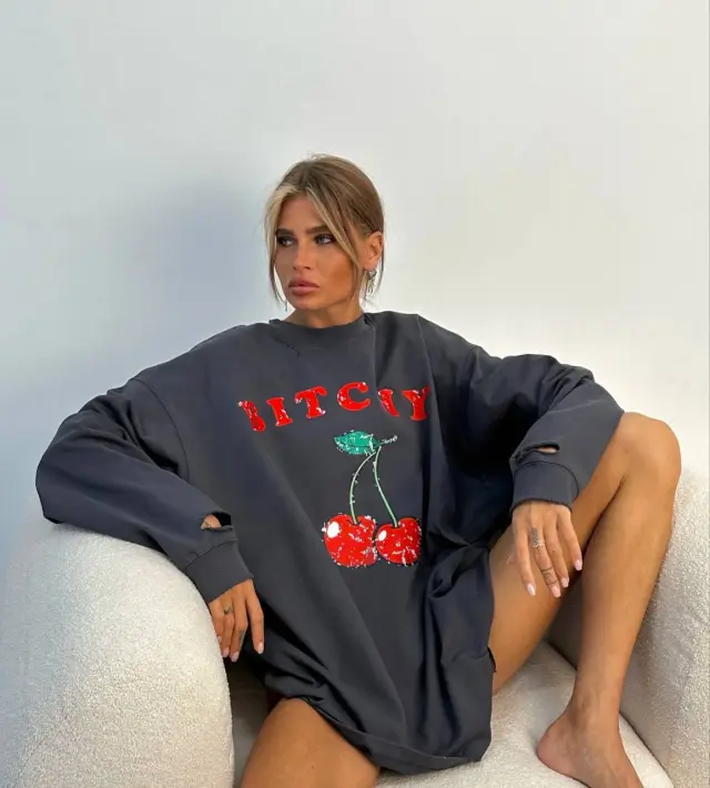 Cherry Printed Pullover Sweatshirt Women's Fashion Loose Casual Top Gray - Shop at LoveMi
