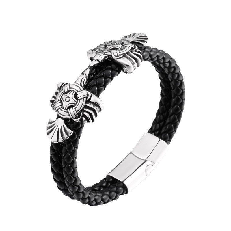 Viking Animal Stainless Steel Leather Bracelet Wholesale Retro Personality Crow