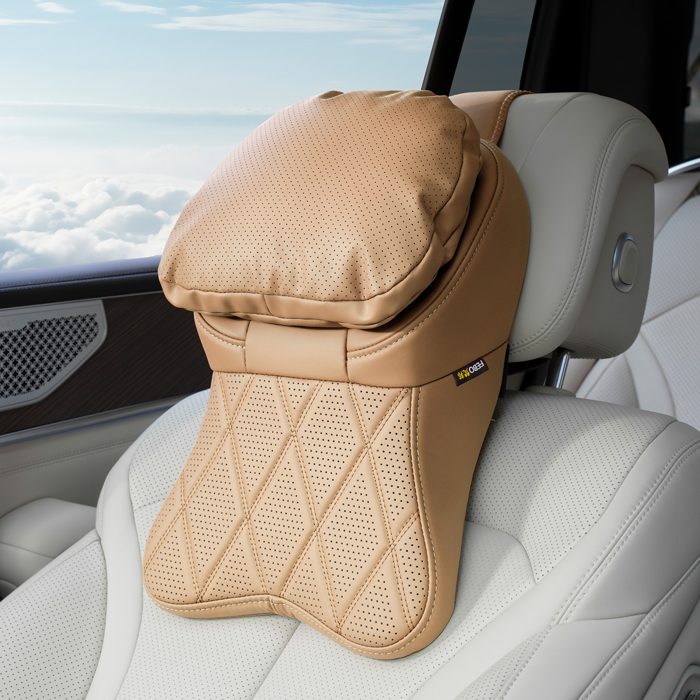 Car Stain-Resistant Leather Headrest Pillow Lumbar Support Cushion For Driving