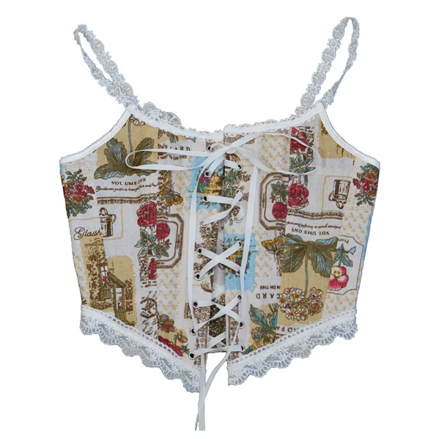 Front Strap French Lace Fishbone Bra Short Vest Garden S - Shop at LoveMi