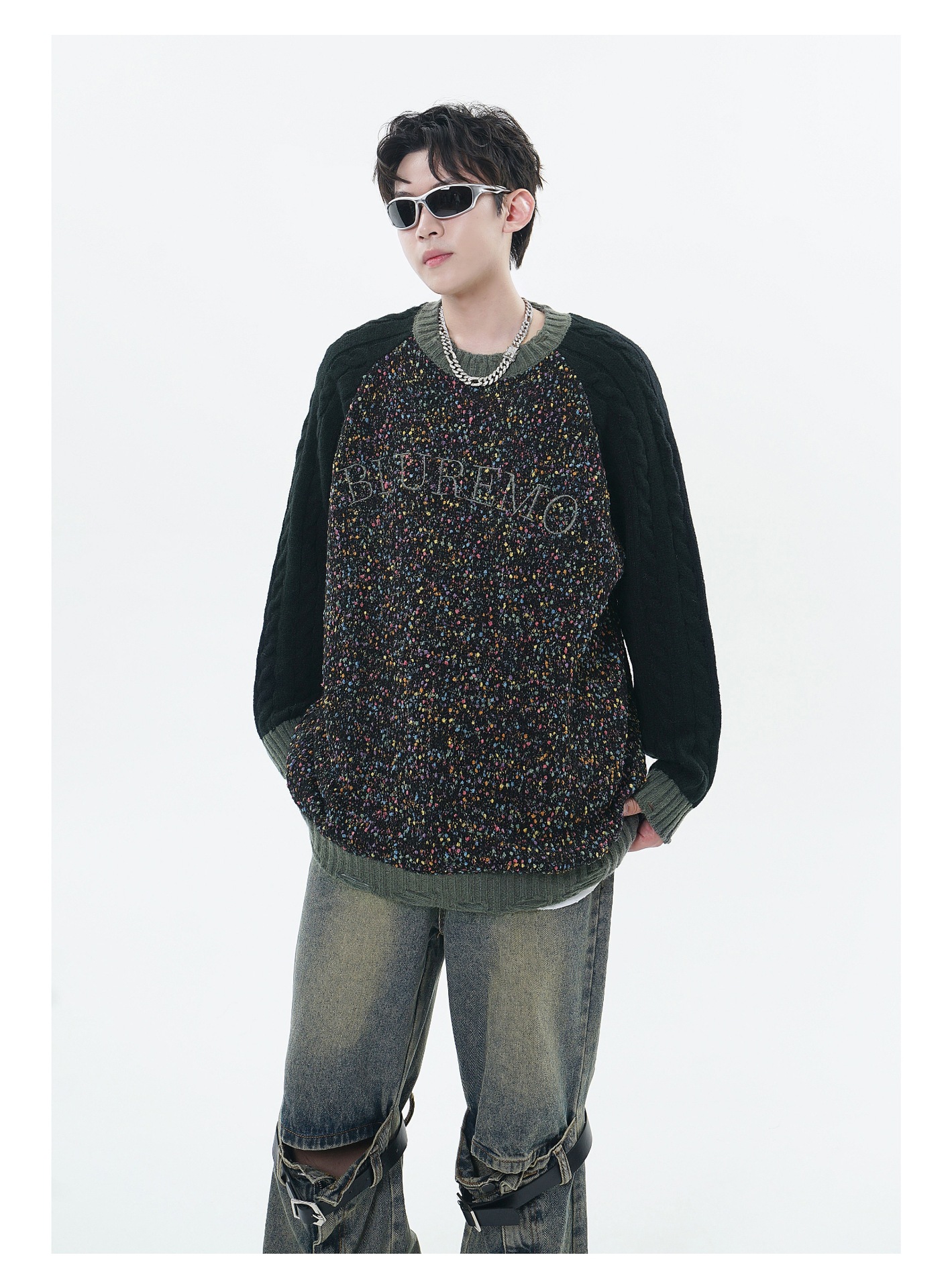 Patchwork Round Neck Couple's Dopamine Sweater