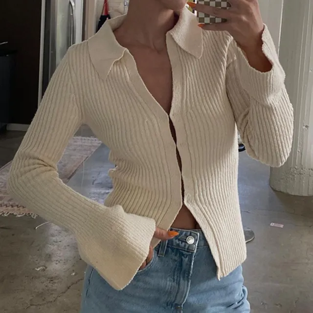 Long Sleeve Top Bell Sleeve Bottoming Casual Street Beige - Shop at LoveMi